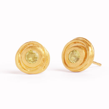 Gold And Peridot Swirl Earrings, 2 of 3