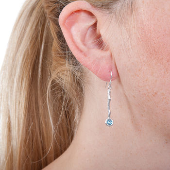 Long Drop Earrings In Silver With Blue Topaz, 2 of 2