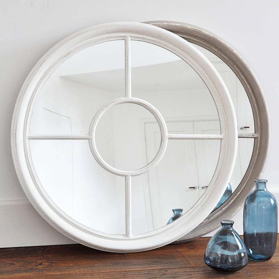 Antique White And Grey Round Window Mirror