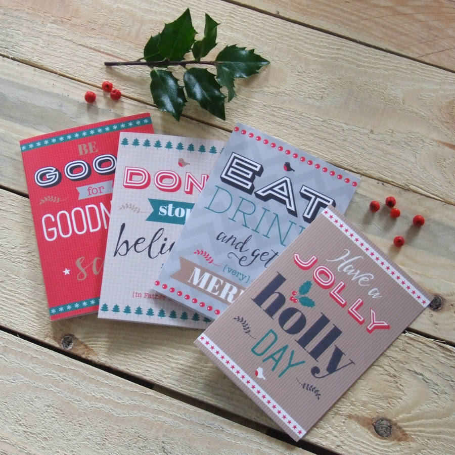 pack of eight modern typographic christmas cards by design by jess x