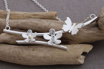 Handmade Silver And Gemstone Butterfly Daisy Necklace, 4 of 6