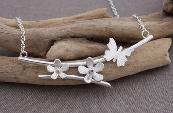 Handmade Silver And Gemstone Butterfly Daisy Necklace, 5 of 6