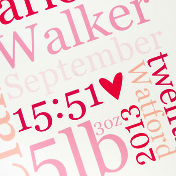 Personalised New Baby Typographic Print, 4 of 5