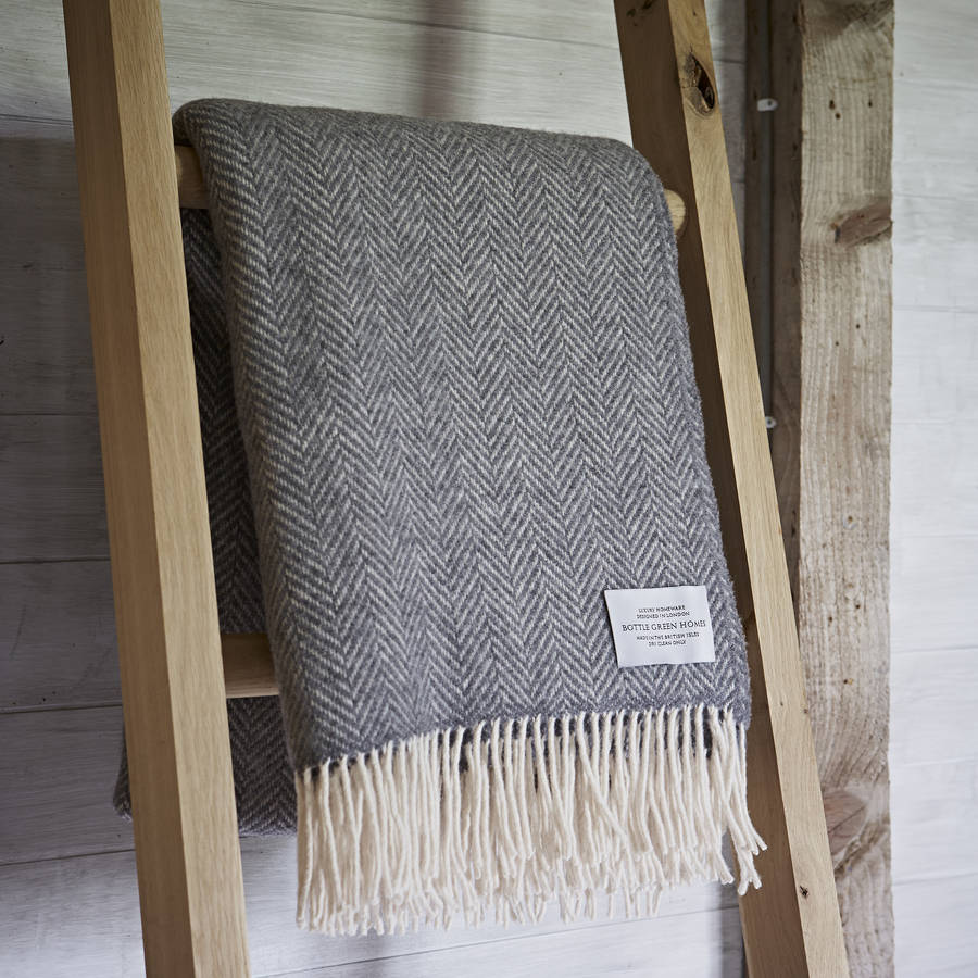 Cashmere And Merino Herringbone Throw By Bottle Green Homes