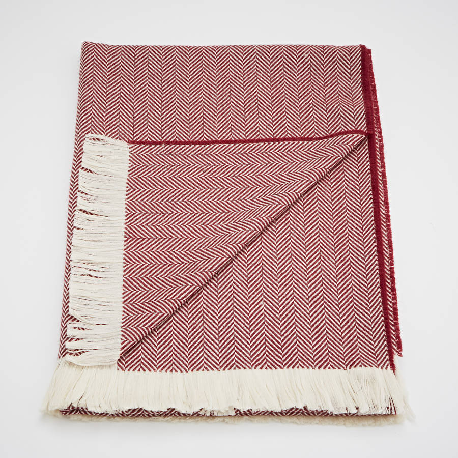 cranberry merino wool herringbone throw by bottle green homes ...