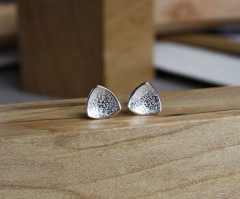 Handmade Textured Silver Trillion Stud Earrings, 3 of 5