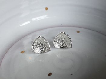 Handmade Textured Silver Trillion Stud Earrings, 4 of 5