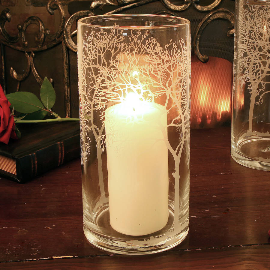 Glass Etched Leaf Candle Jar With Overdipped Candle By Dibor 1657