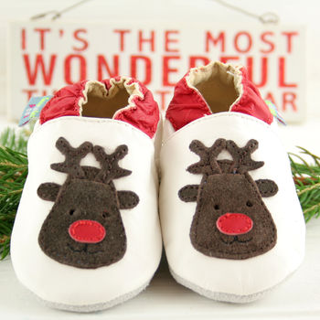 christmas reindeer soft leather baby shoes by snuggle feet ...