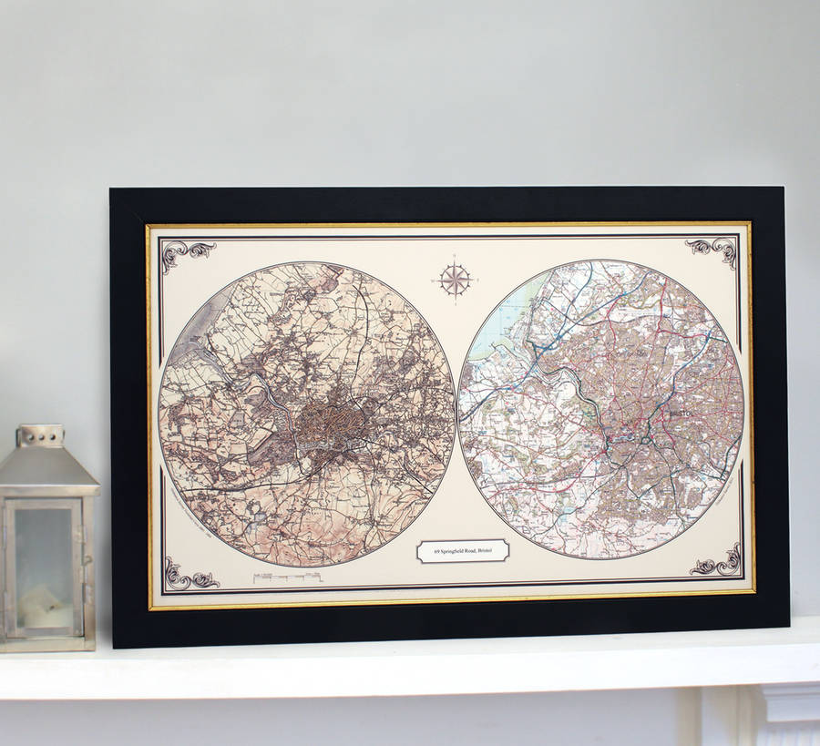 Personalised Framed 'Past And Present' Map By TheLittleBoysRoom 