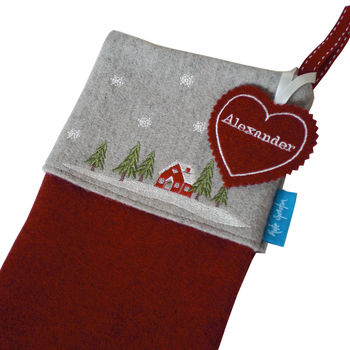 Embroidered Winter Lodge Christmas Stocking, 5 of 5