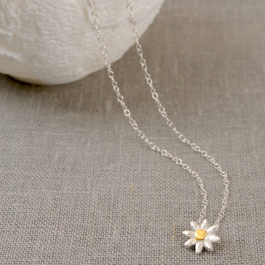 Sterling Silver Mini Daisy Flower Pendant By Lucy Kemp Silver Jewellery