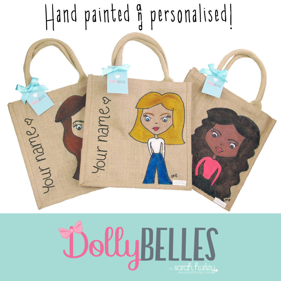 hand painted and personalised dollybelles tote bag by sarah hurley ...