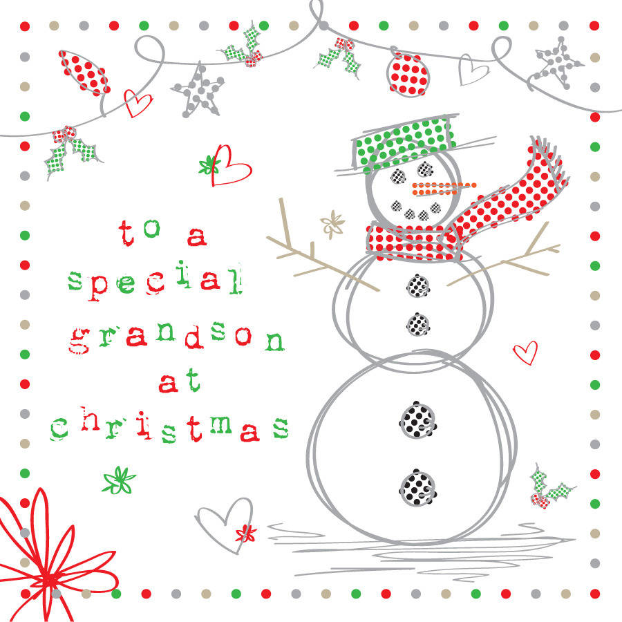 'to a special grandson at christmas' christmas card by megan claire