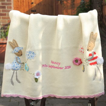 Personalised Knitted Rabbit Baby Blanket Small, 3 of 5