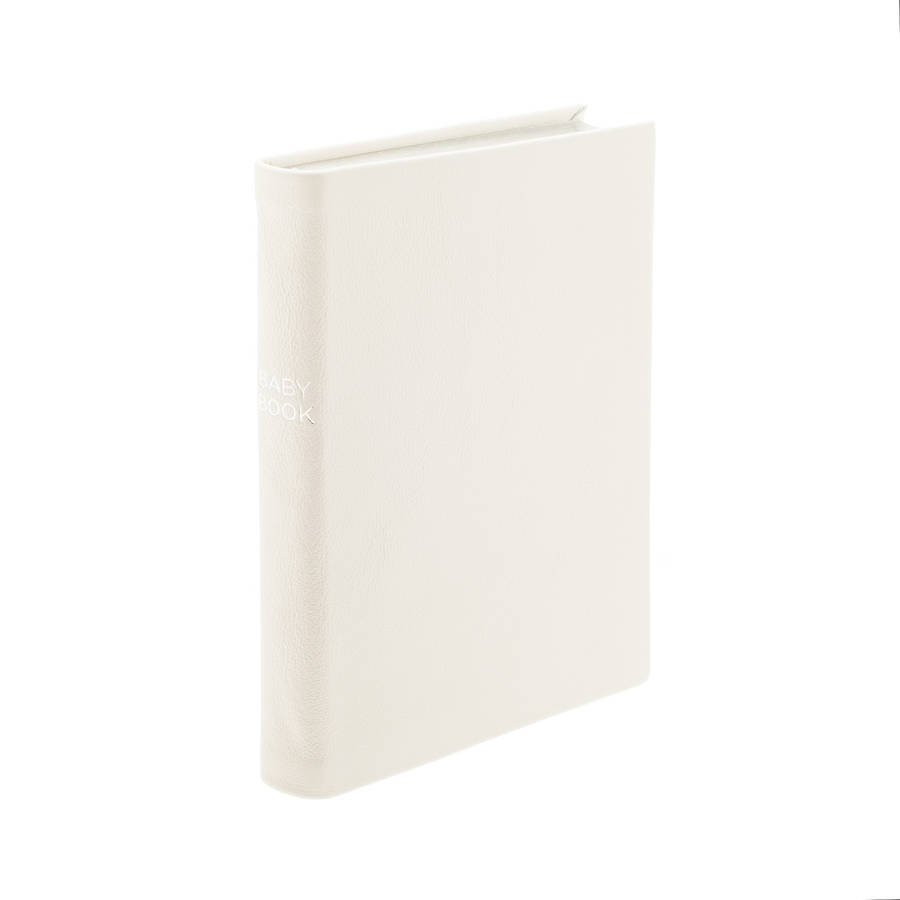 personalised ivory leather baby book by noble macmillan