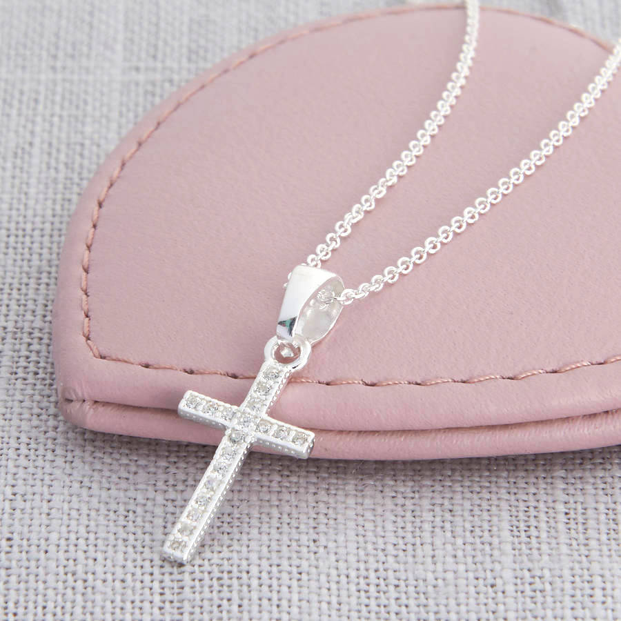 Personalised Sterling Silver And Crystal Cross Necklace, 1 of 4