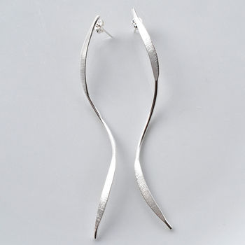 Sterling Silver Elongated Ribbon Stud Earrings, 3 of 5