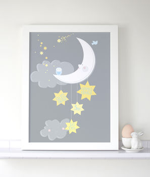 Personalised Baby Boy 'Moon And Stars' Print, 2 of 4