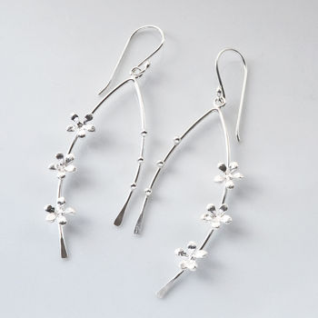 Sterling Silver Flower Dangly Earrings, 2 of 5