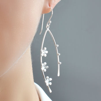 Sterling Silver Flower Dangly Earrings, 4 of 5