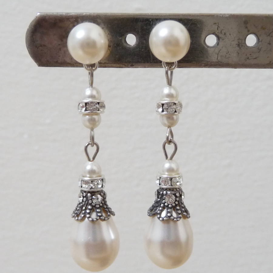crystal filigree and pearl long drop earrings by katherine swaine ...