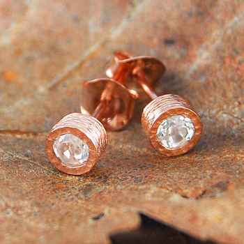 White Topaz Rose Gold Plated Silver Stud Earrings, 2 of 4