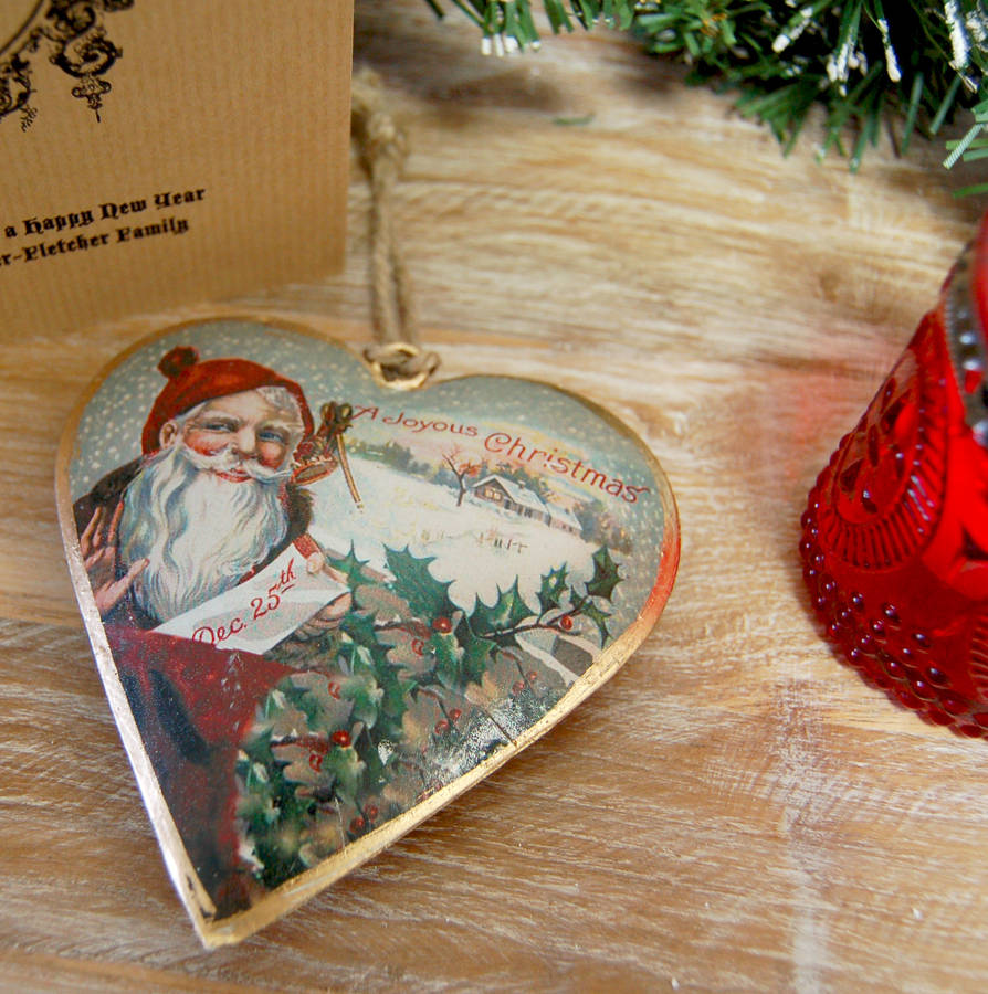 Vintage Father Christmas Print Hanging Heart Decoration By The Luxe Co ...