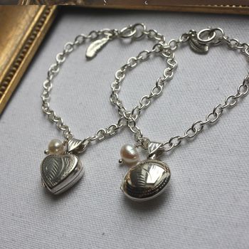 Agnes Locket Bracelet On Chain With Pearl Charm, 3 of 7