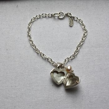 Agnes Locket Bracelet On Chain With Pearl Charm, 6 of 7