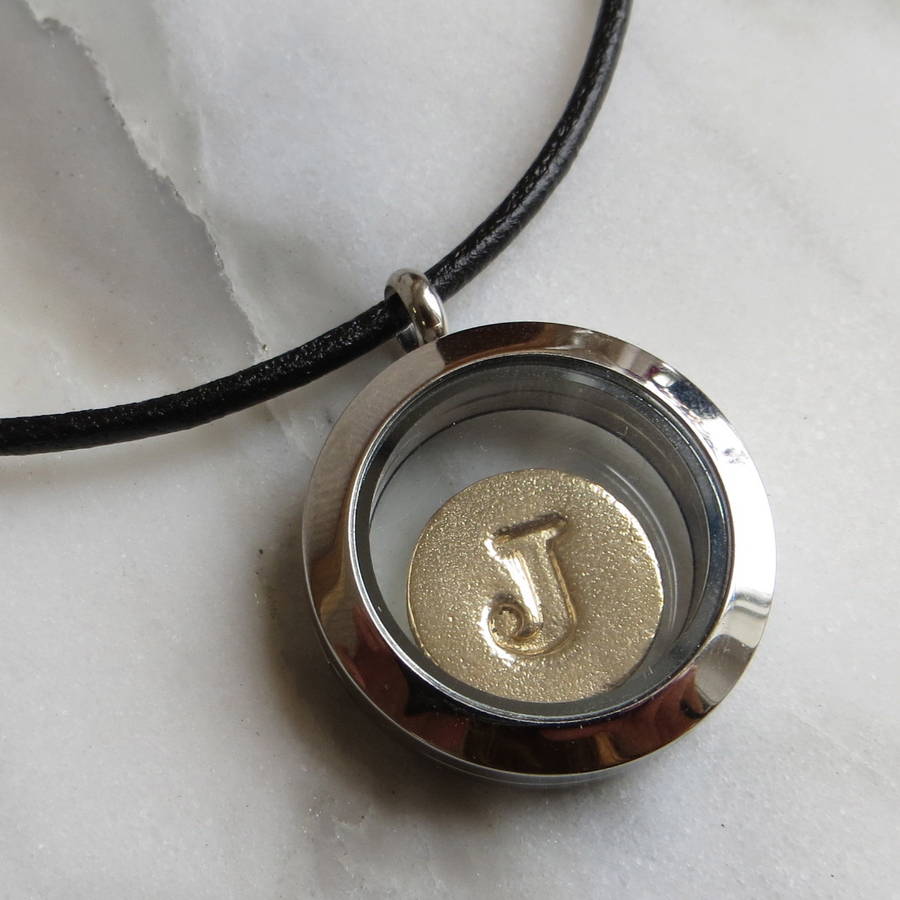 stainless steel memory locket initial charm necklace by gracie collins
