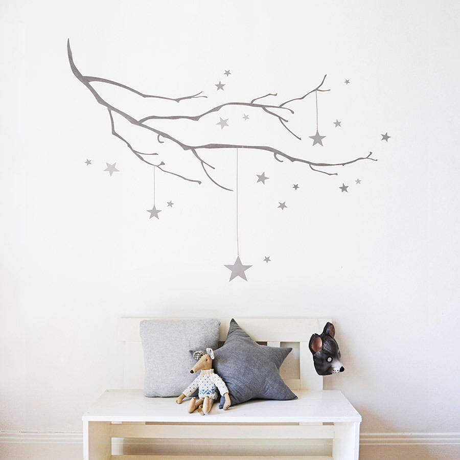 winter branch with stars fabric wall sticker  by koko kids 