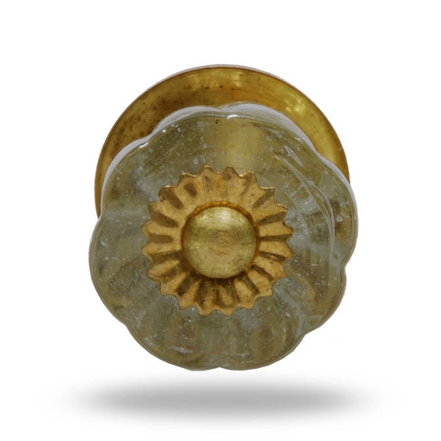 Glass Knob Traditional Clear Pull With Gold Fittings