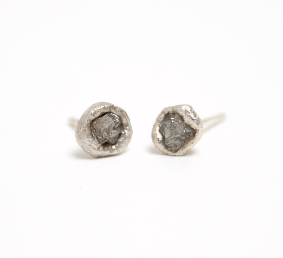 rough diamond stud earrings, silver. diamond earrings by tamara gomez ...