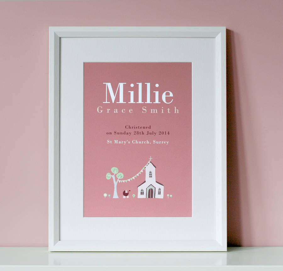 Framed Personalised Christening Or Baptism Print By Molly Moo Designs