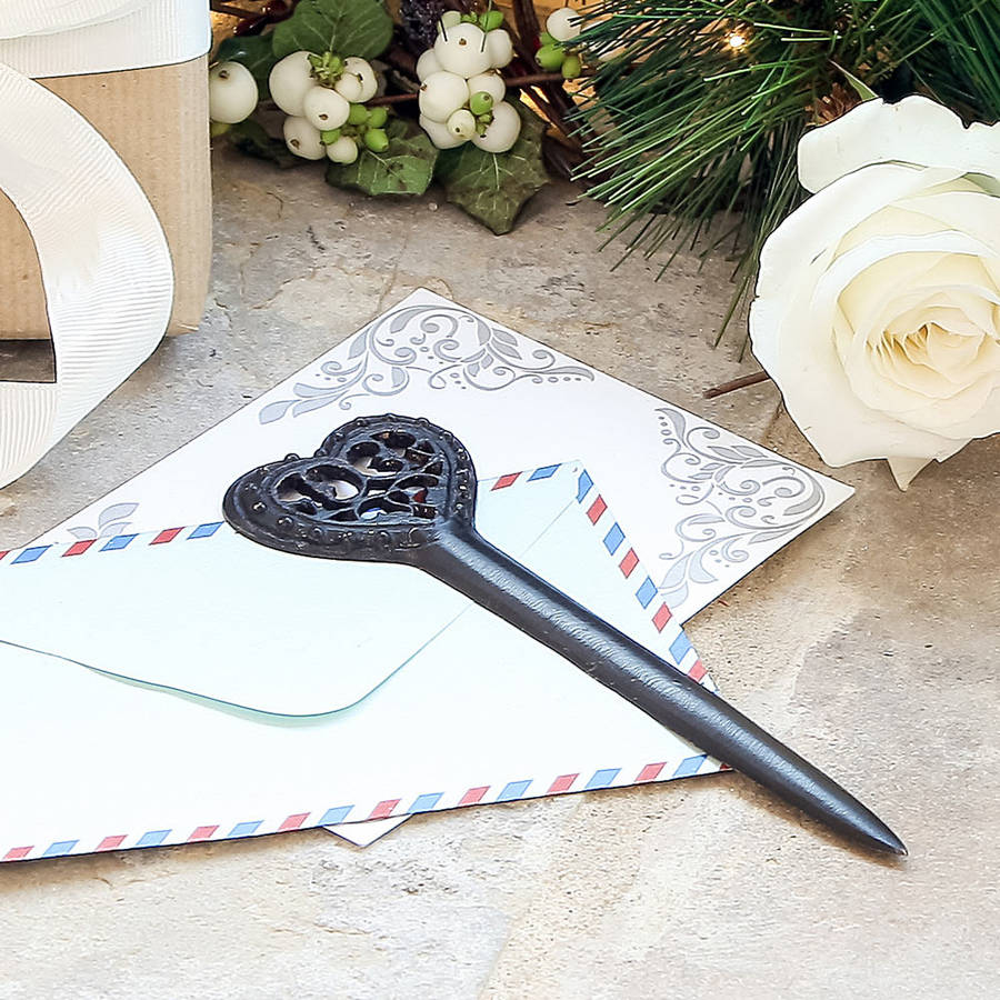 cast iron heart letter store and opener gift set by dibor