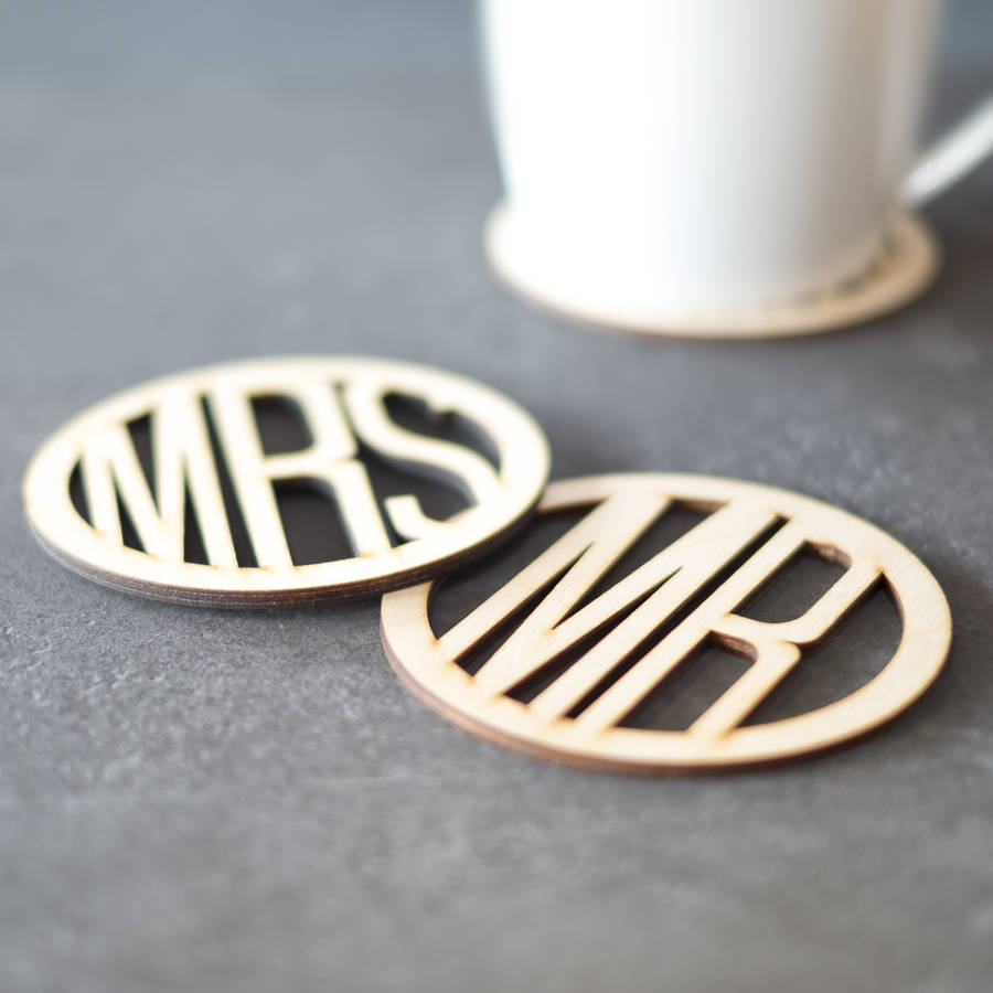 Mr And Mrs Wooden Coasters, 1 of 2
