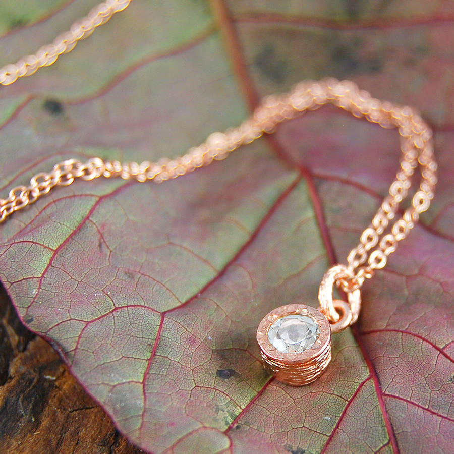 Rose Gold White Topaz November Birthstone Dot Necklace By Embers Rose Gold White Topaz November Birthstone Dot Necklace