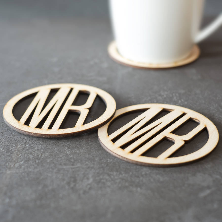 Mr And Mr Wooden Coasters, 1 of 2