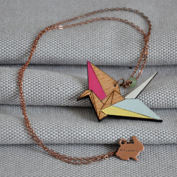 Crane Origami Wooden Necklace, 2 of 3
