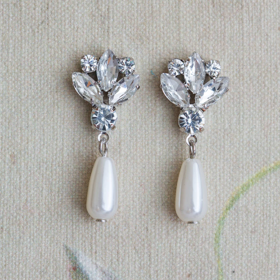 emily crystal earrings with pearl drop by anusha