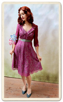 1950s Style Full Skirted Dress In Rose Flower Lace, 3 of 4