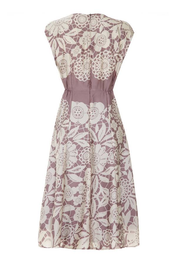 Bow Detail Dress In Sweet Pea Lace Stencil Print Crepe By Nancy Mac