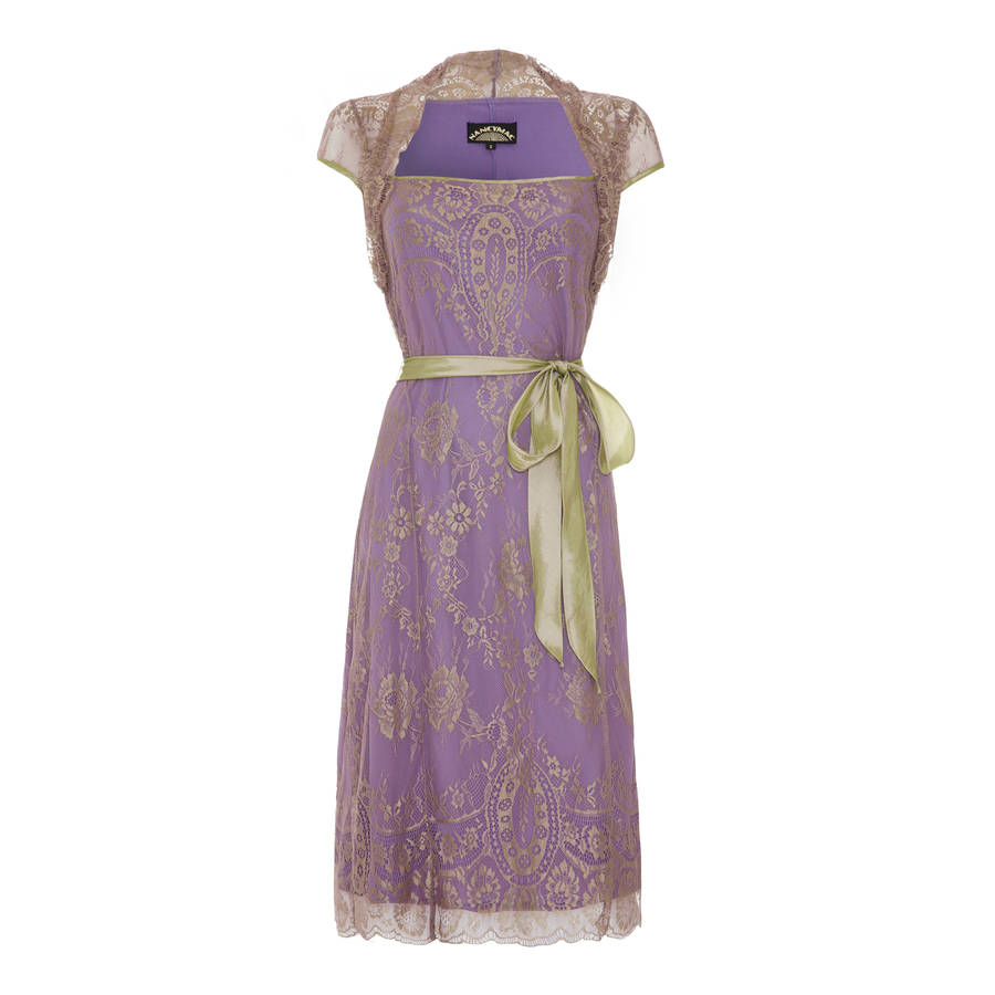 Lace Occasion Dress With Forties Neckline In Orchid, 1 of 4