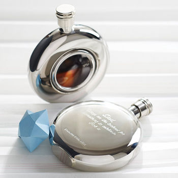 Personalised and Engraved Round Window Hip Flask, 8 of 12