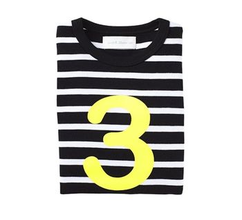 Black + White Breton Striped Number/Age T Shirt, 4 of 6