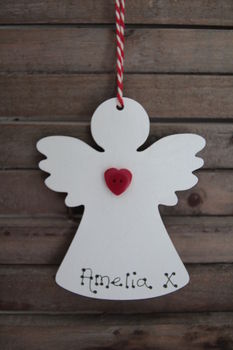 Personalised Red Heart Angel Christmas Decoration, 2 of 3