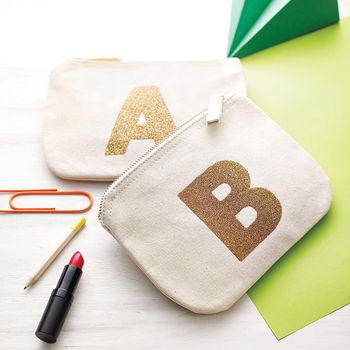 Canvas Glitter Initial Pouch, 2 of 8