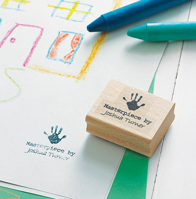 'Masterpiece By' Personalised Hand Rubber Stamp, 1 of 5