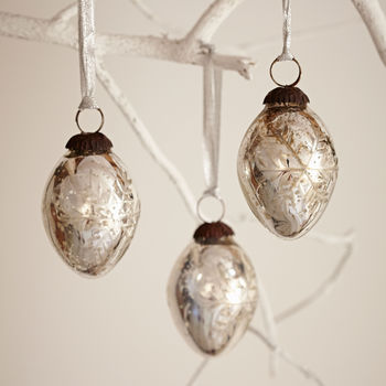Set Of Three Silver Snowflake Recycled Glass Baubles, 4 of 6